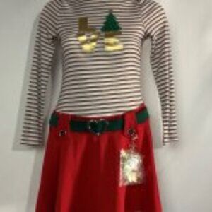 Girl Lilt Red, White & Green Christmas Tree Dress Silver Gold & Bling Trim NWT